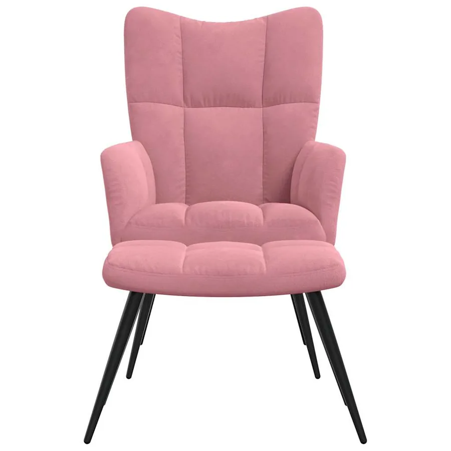 Chaise de relaxation avec tabouret Rose Velours - 3