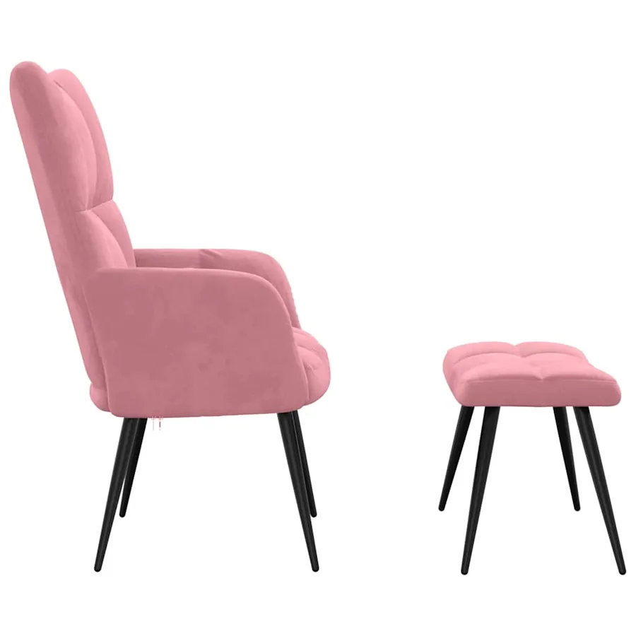 Chaise de relaxation avec tabouret Rose Velours - 4