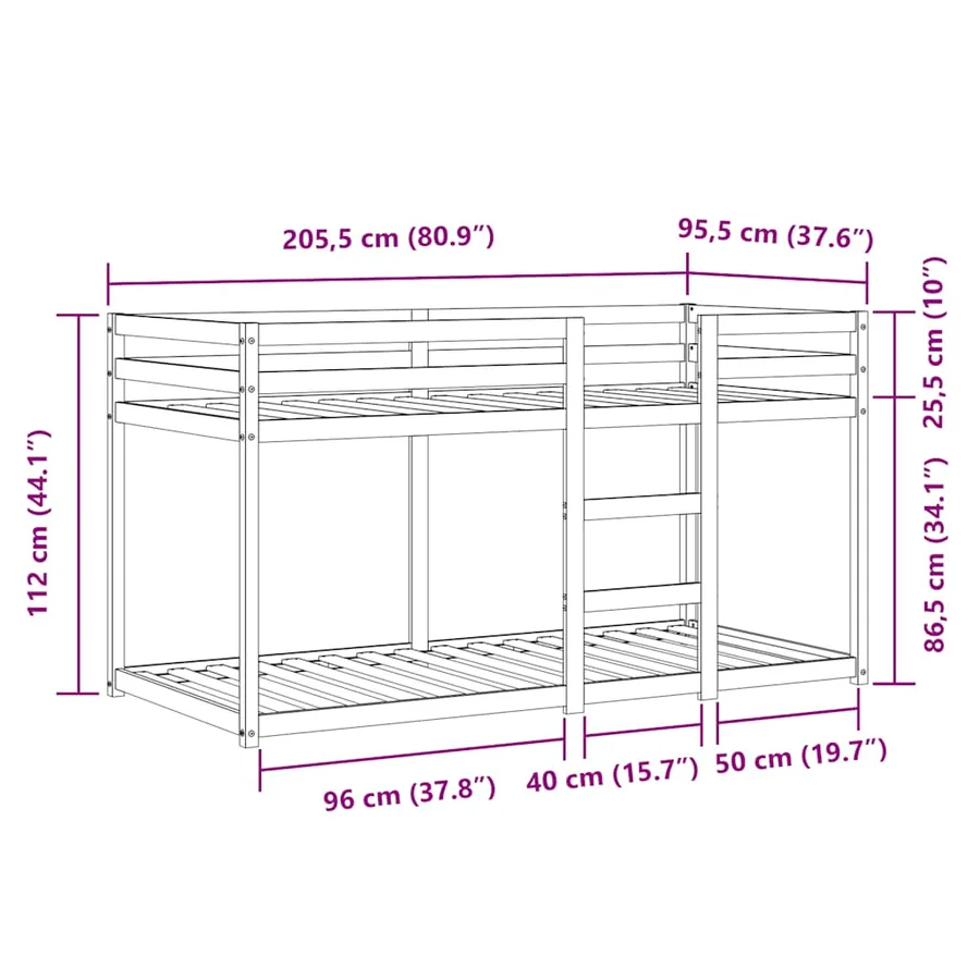 Lit superposé sans matelas 90x200 cm bois de pin massif - 14