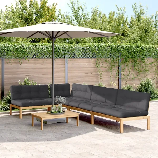 Salon palette de jardin avec coussins 5pcs bois d'acacia massif