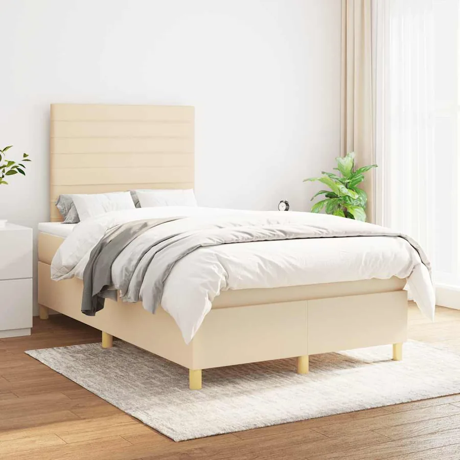 Sommier à lattes de lit avec matelas crème 120x190 cm tissu - 3