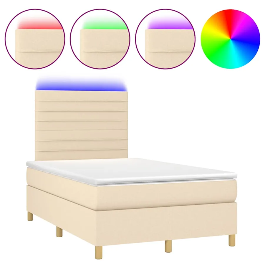 Sommier à lattes de lit matelas et LED crème 120x190 cm tissu - 2