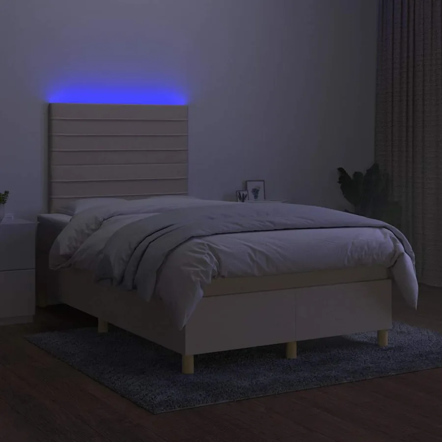 Sommier à lattes de lit matelas et LED crème 120x190 cm tissu - 4