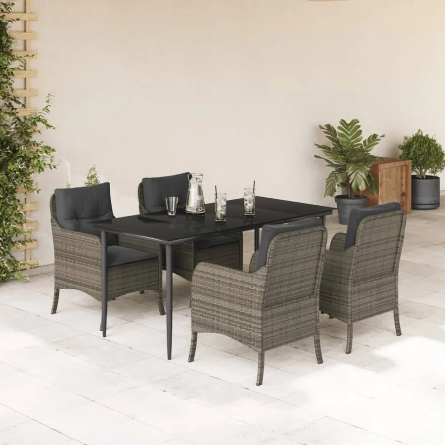 Ensemble à manger de jardin 5 pcs coussins gris résine tressée