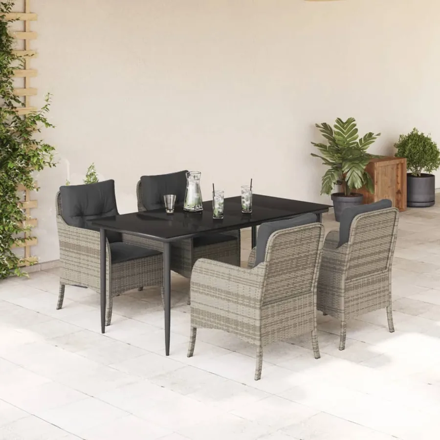 Ensemble à manger de jardin et coussins 5 pcs gris clair rotin