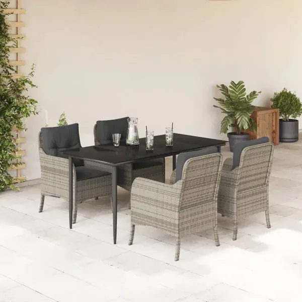 Ensemble à manger de jardin et coussins 5 pcs gris clair rotin