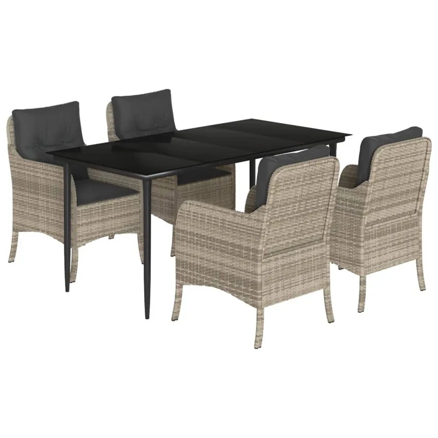 Ensemble à manger de jardin et coussins 5 pcs gris clair rotin - 2