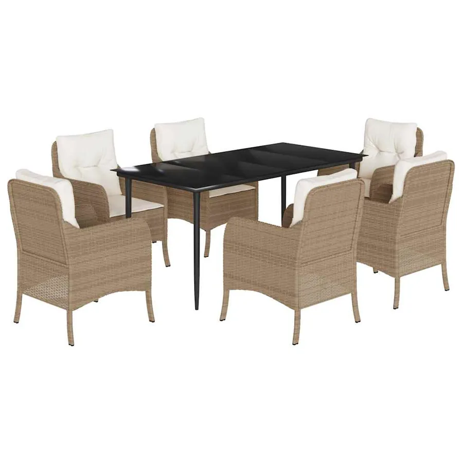Ensemble à manger de jardin et coussins 7 pcs beige poly rotin - 2