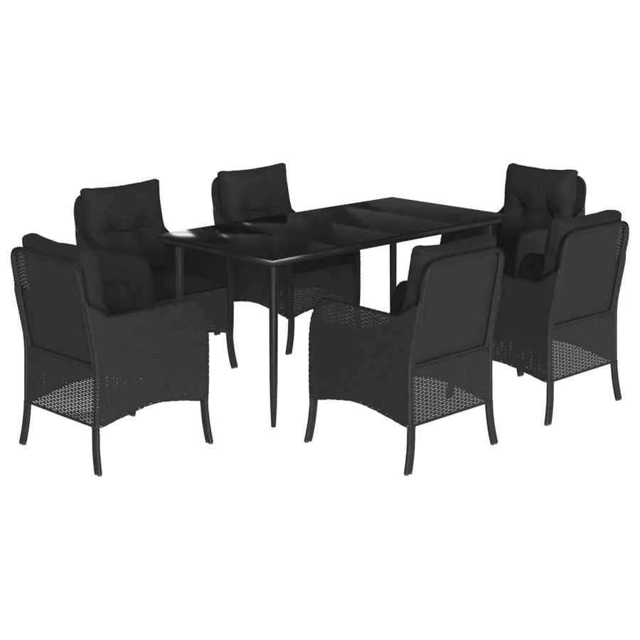 Ensemble à manger de jardin coussins 7pcs Noir Résine tressée - 2