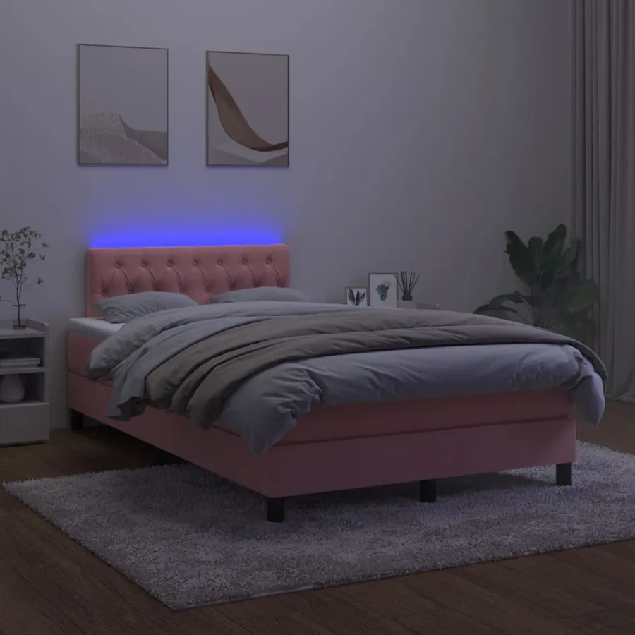 Sommier à lattes de lit et matelas LED rose 120x190 cm velours - 4