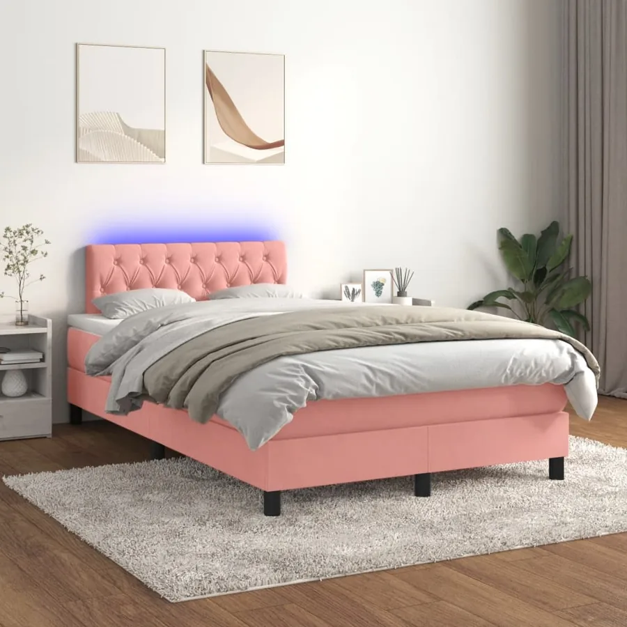 Sommier à lattes de lit et matelas LED rose 120x190 cm velours - 5