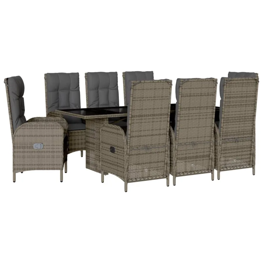 Ensemble à manger de jardin 9 pcs coussins gris résine tressée - 2