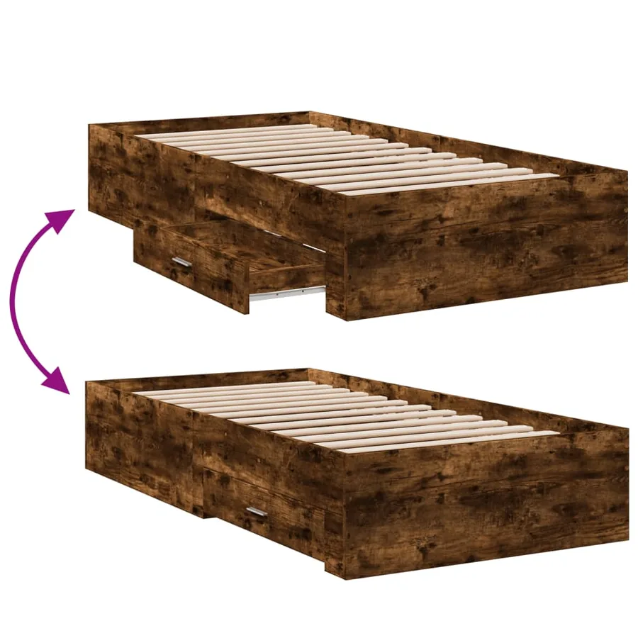 Cadre de lit avec tiroirs sans matelas chêne fumé 90x190 cm - 7