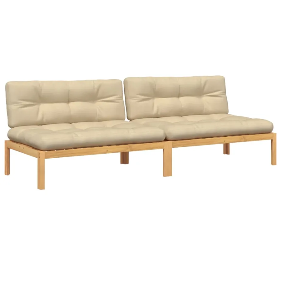 Canapés centraux palette de jardin 2pcs et coussins bois acacia - 2