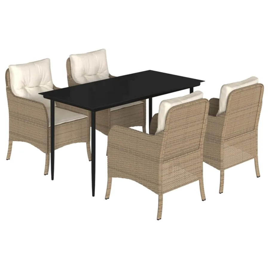 Ensemble à manger de jardin avec coussins 5pcs Beige poly rotin - 2
