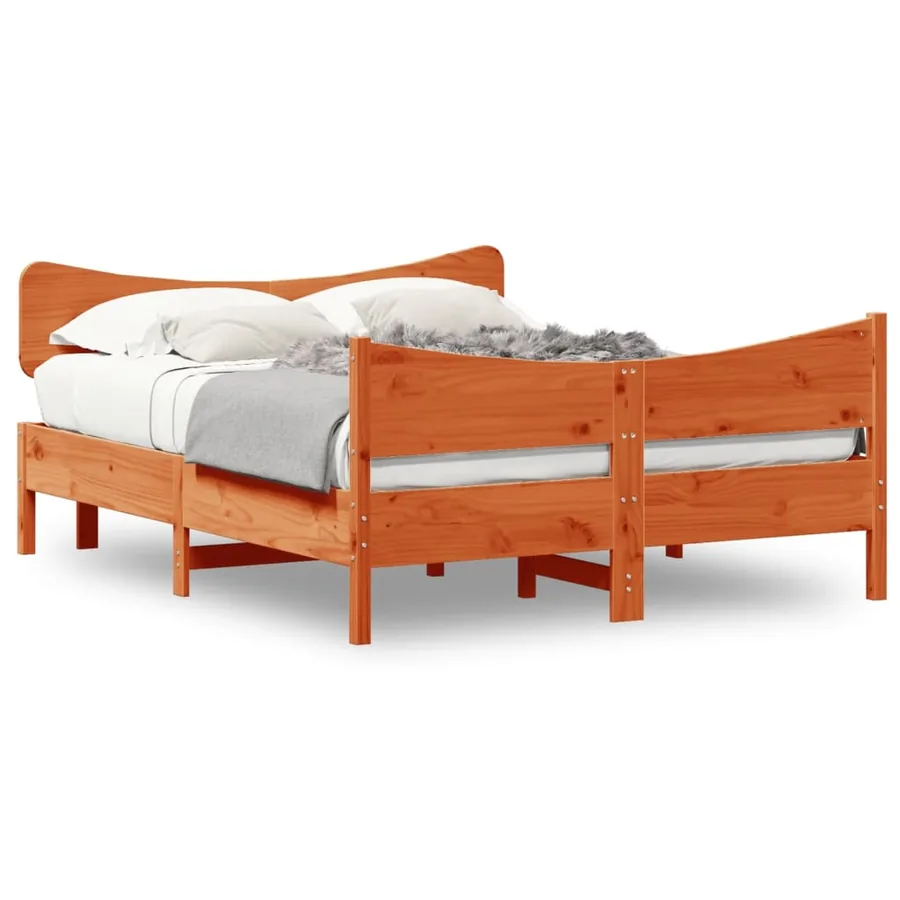 Cadre de lit sans matelas cire marron 150x200cm bois pin massif - 2