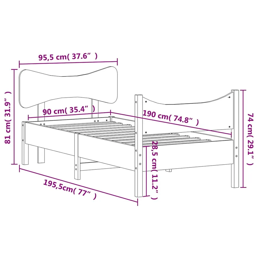 Cadre de lit sans matelas cire marron 90x190 cm bois pin massif - 9