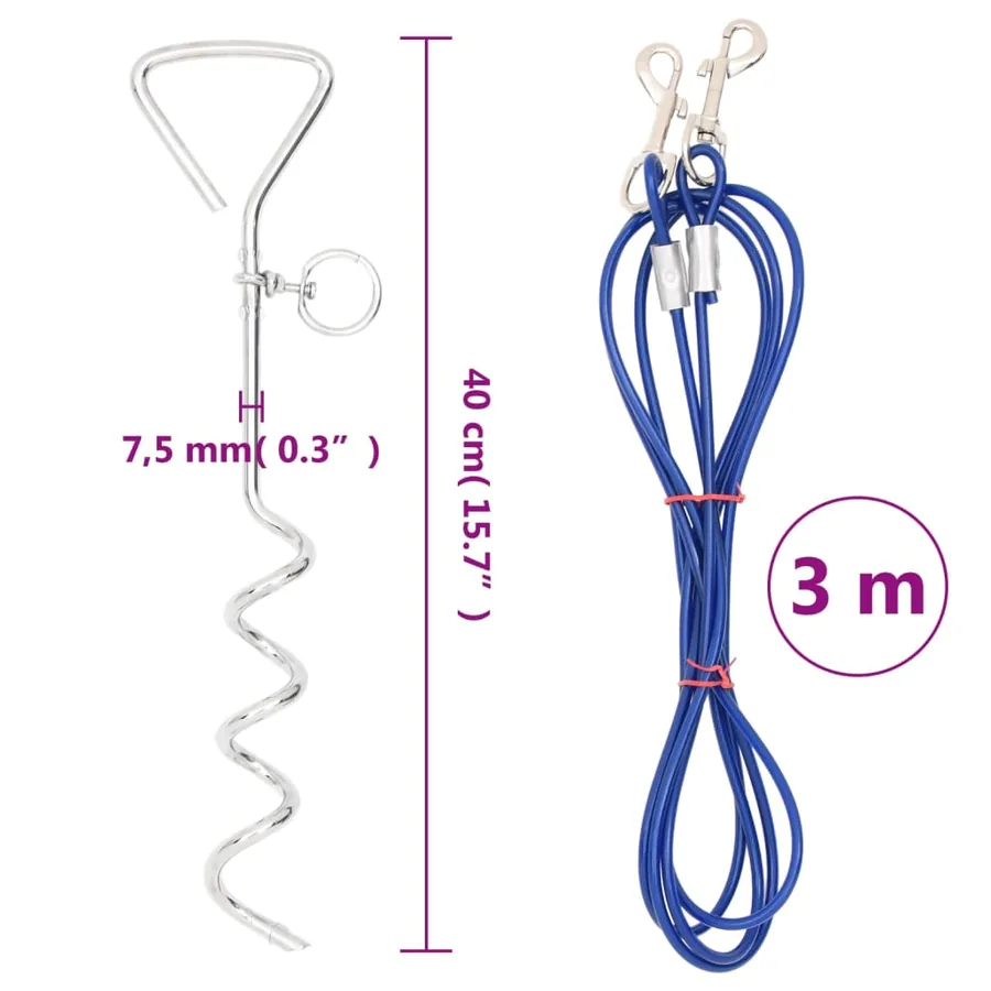 Câble d'attache pour chien avec piquet de sol 3 m - 4