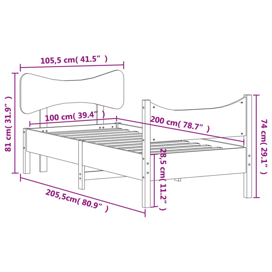 Cadre de lit sans matelas cire marron 100x200cm bois pin massif - 9