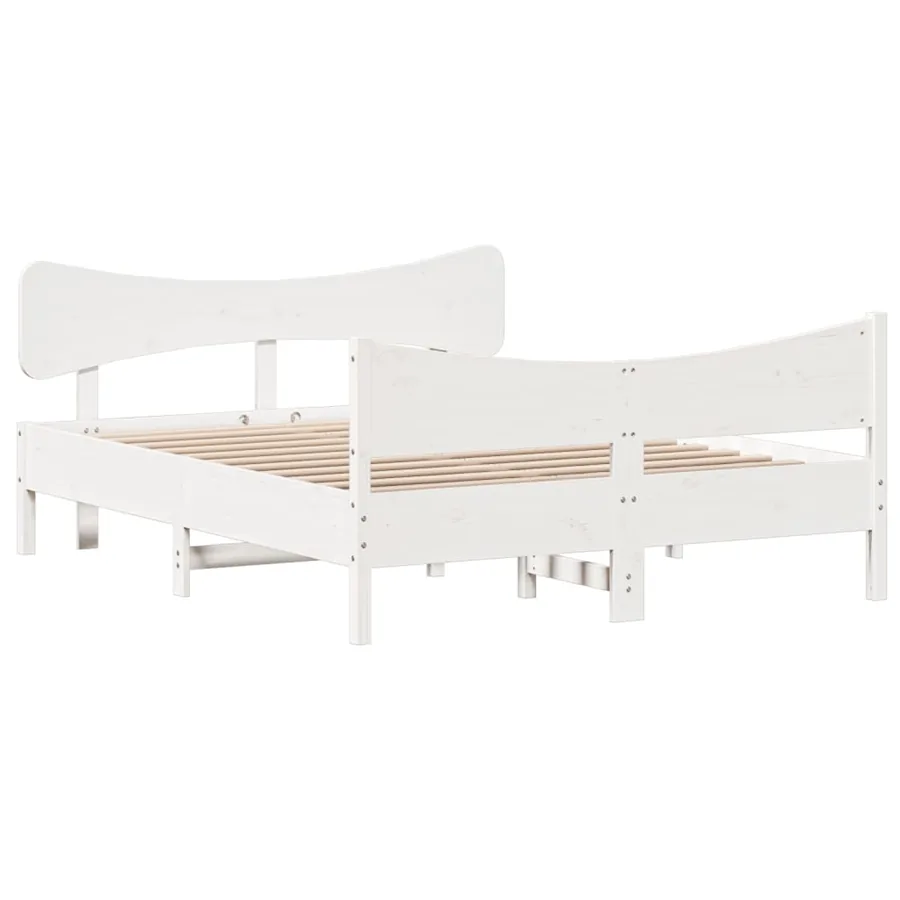Cadre de lit sans matelas blanc 140x190 cm bois de pin massif - 3