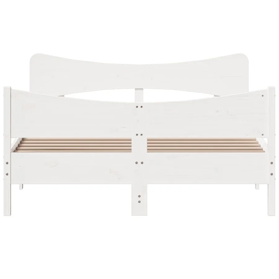 Cadre de lit sans matelas blanc 140x190 cm bois de pin massif - 4