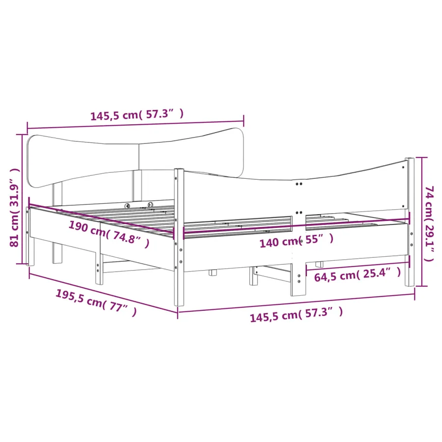 Cadre de lit sans matelas blanc 140x190 cm bois de pin massif - 9