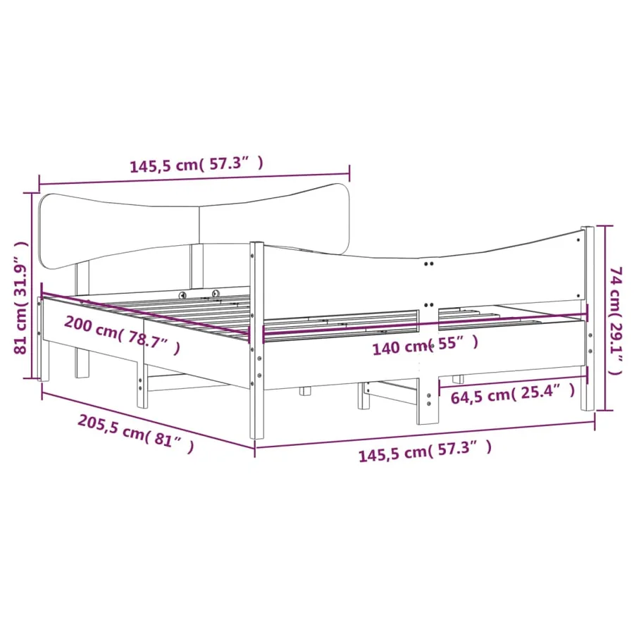 Cadre de lit sans matelas blanc 140x200 cm bois de pin massif - 9