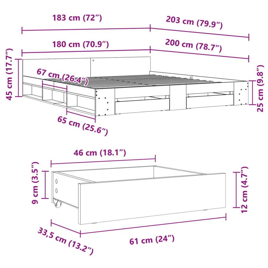 Cadre de lit avec tiroirs sans matelas blanc 180x200 cm - 10