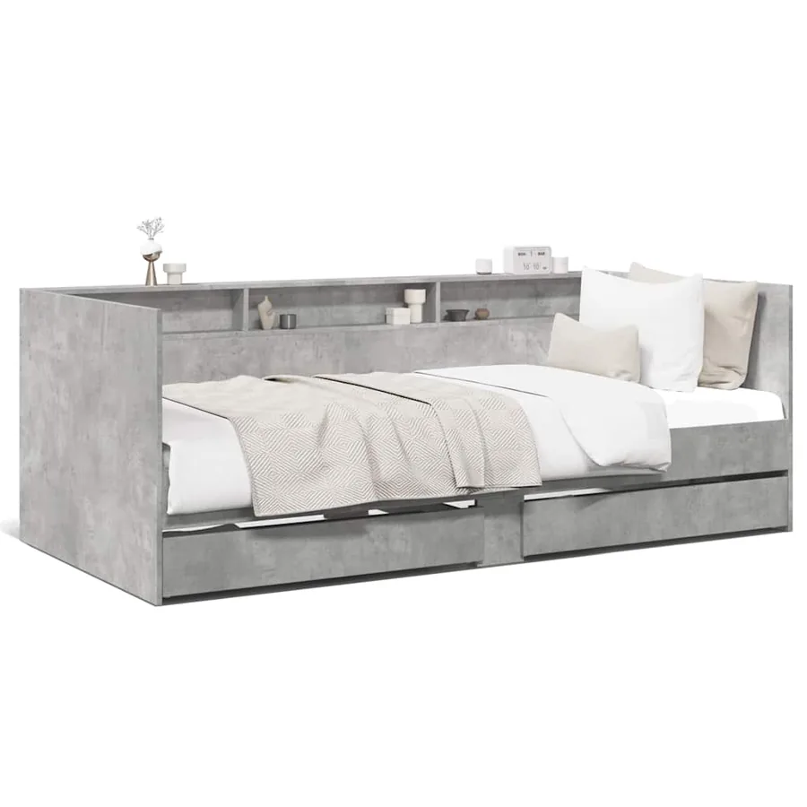 Lit de jour avec tiroirs sans matelas gris béton 75x190 cm - 2