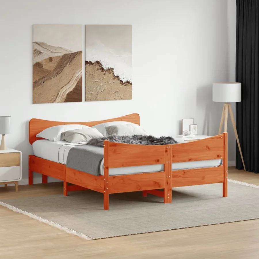 Cadre de lit sans matelas cire marron 160x200cm bois pin massif