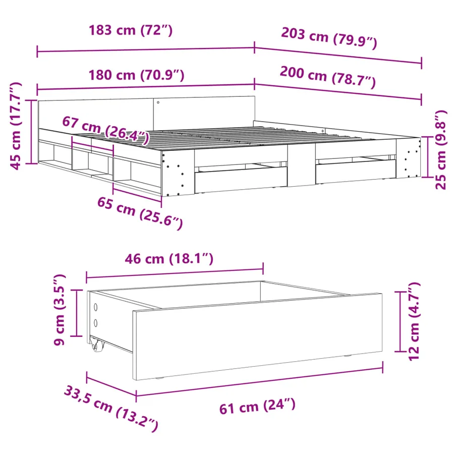 Cadre de lit avec tiroirs sans matelas chêne fumé 180x200 cm - 10