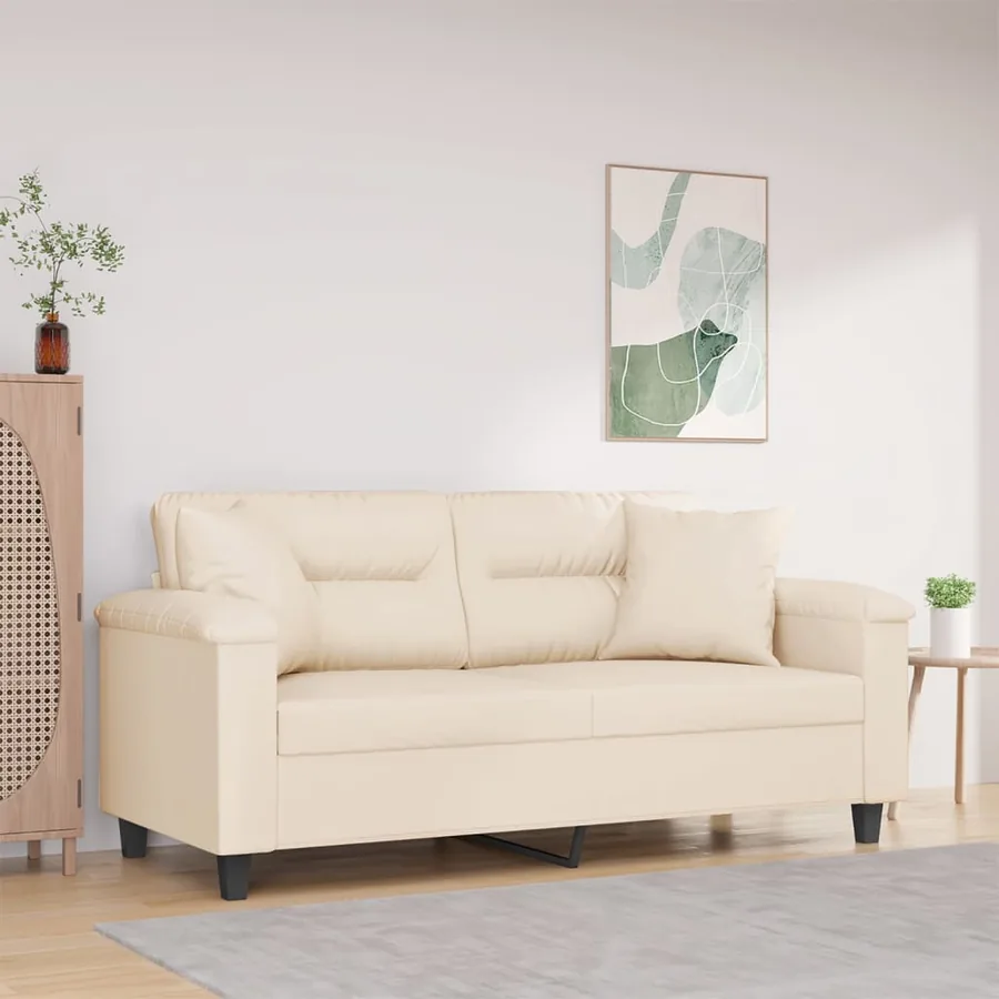 Canapé 2 places avec oreillers beige 140 cm tissu microfibre