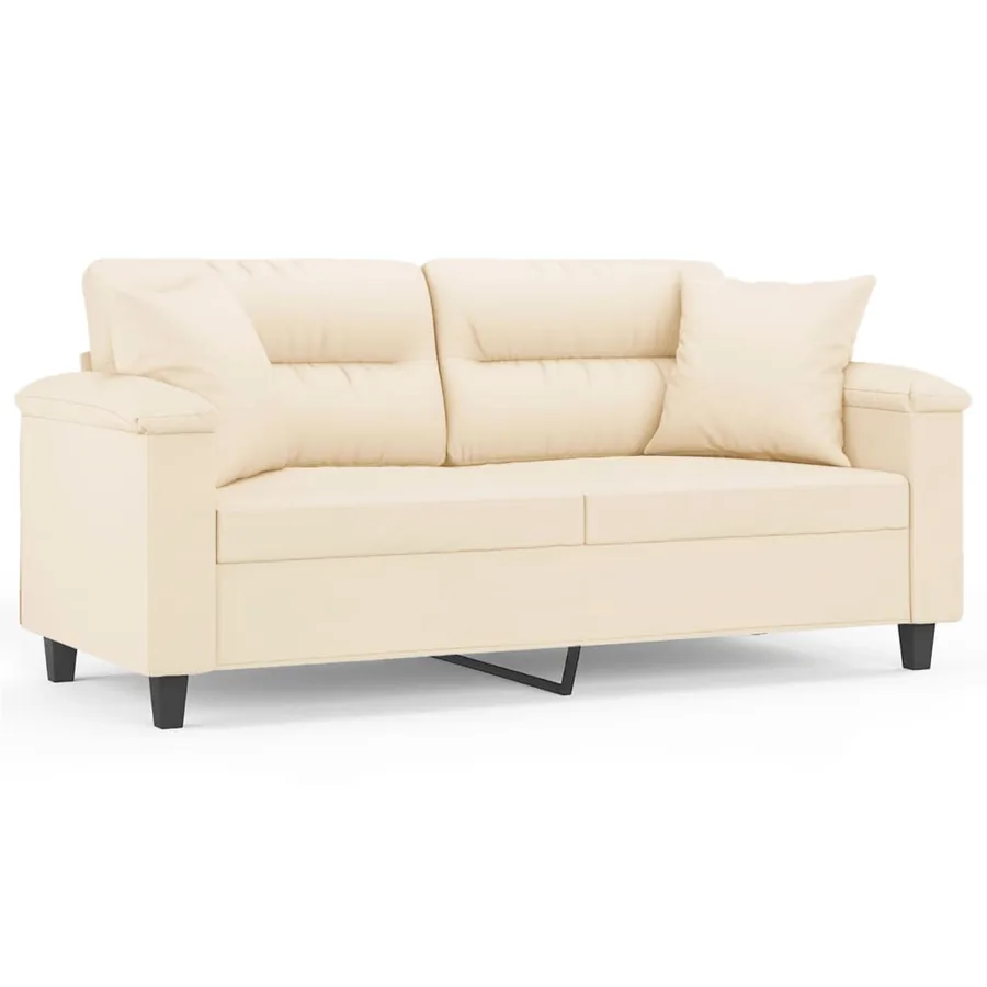 Canapé 2 places avec oreillers beige 140 cm tissu microfibre - 2