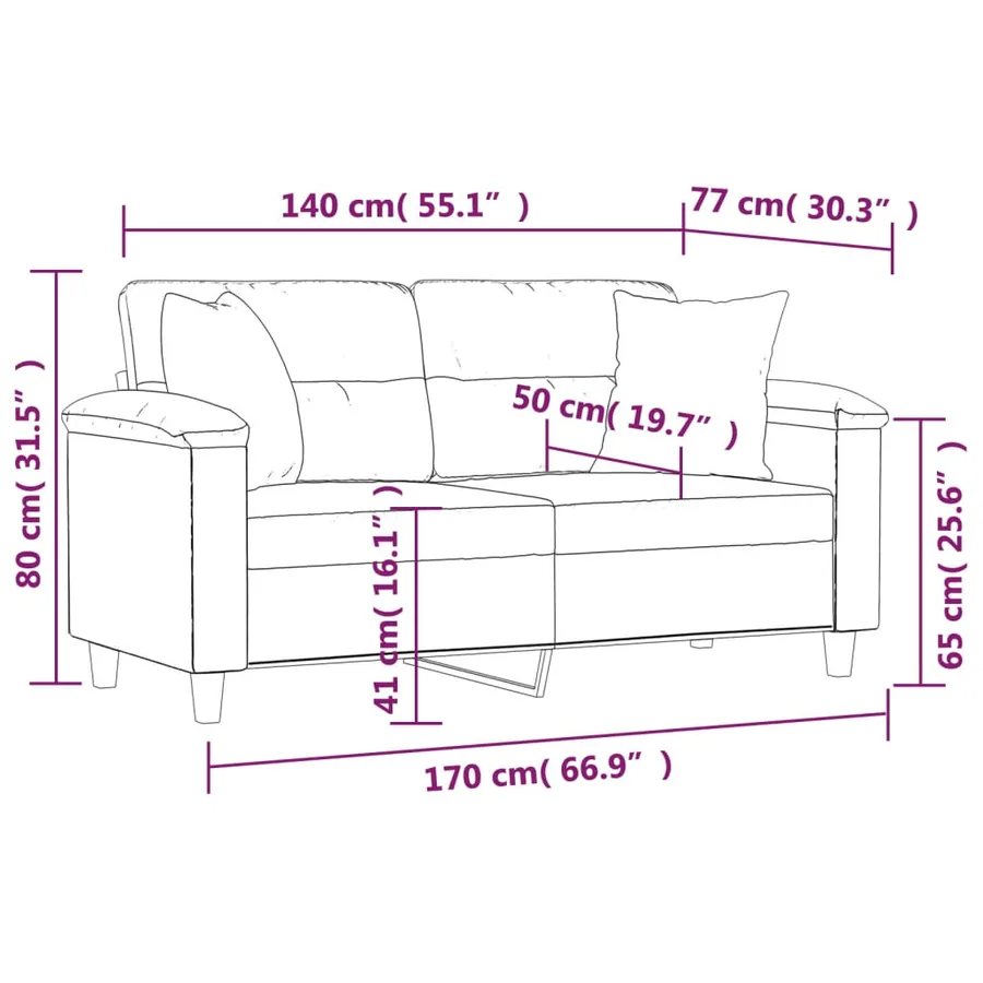 Canapé 2 places avec oreillers beige 140 cm tissu microfibre - 8