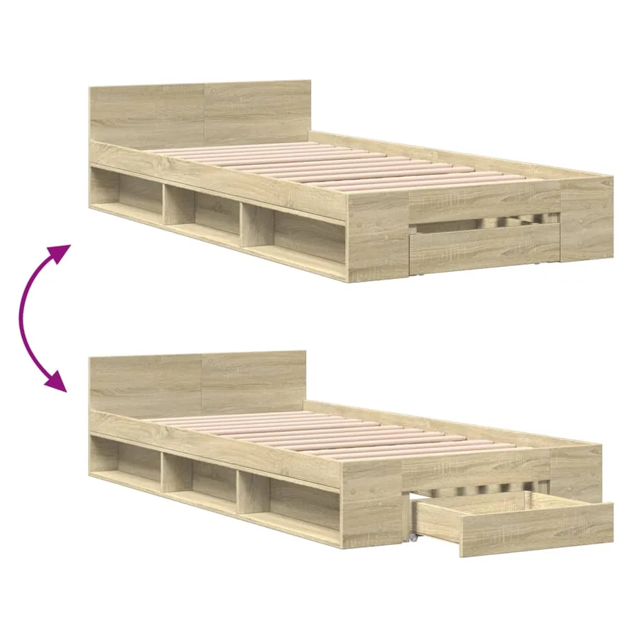 Cadre de lit avec tiroir sans matelas chêne sonoma 90x200 cm - 7