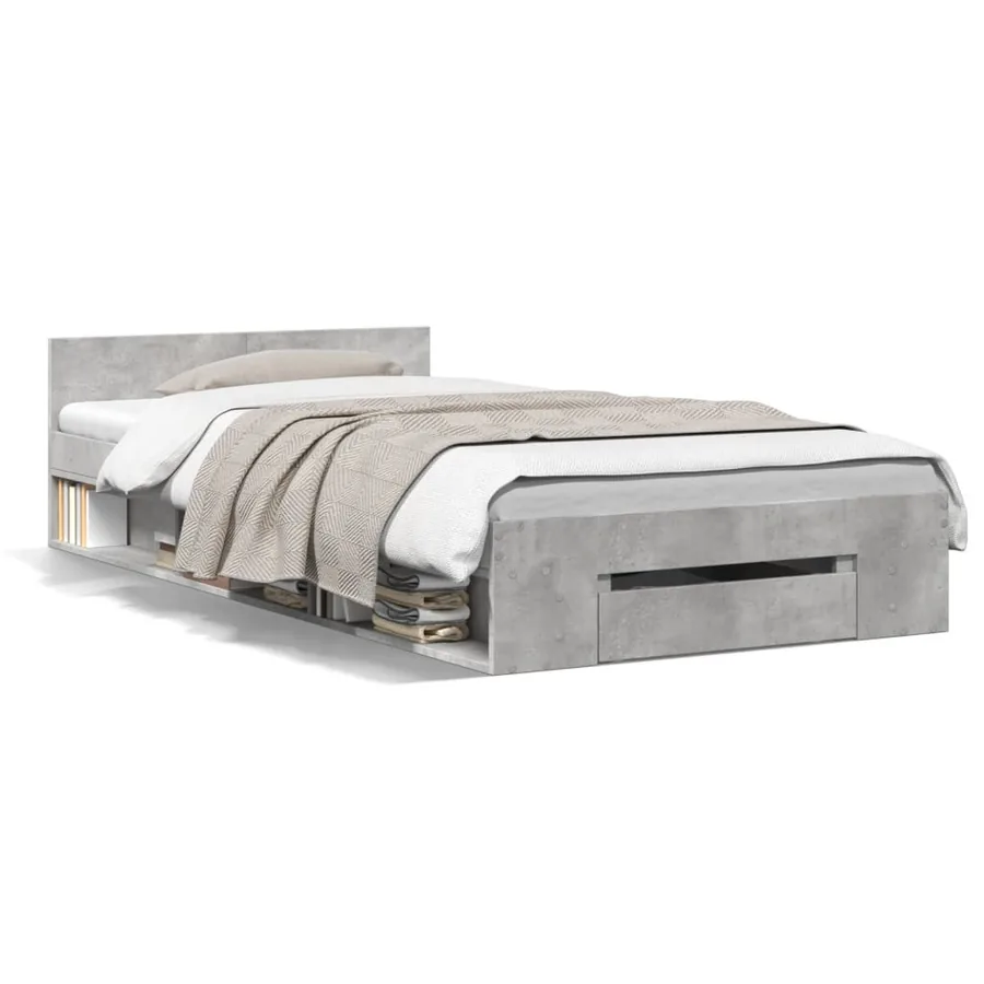 Cadre de lit avec tiroir sans matelas gris béton 90x200 cm - 2