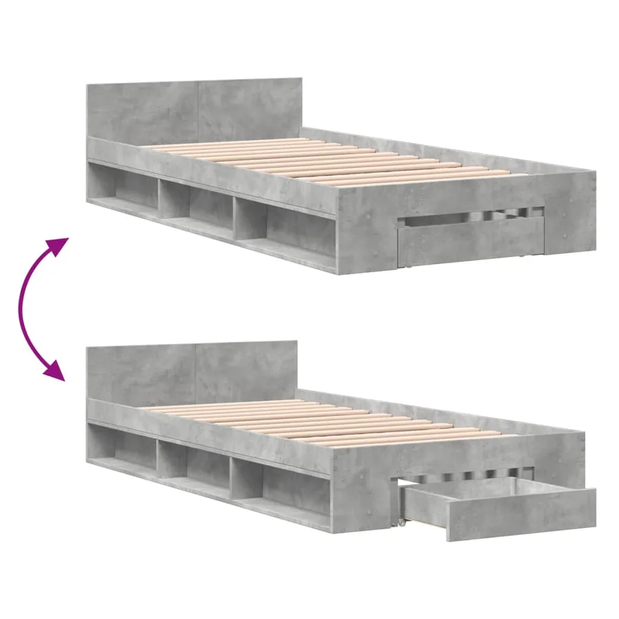 Cadre de lit avec tiroir sans matelas gris béton 90x200 cm - 7