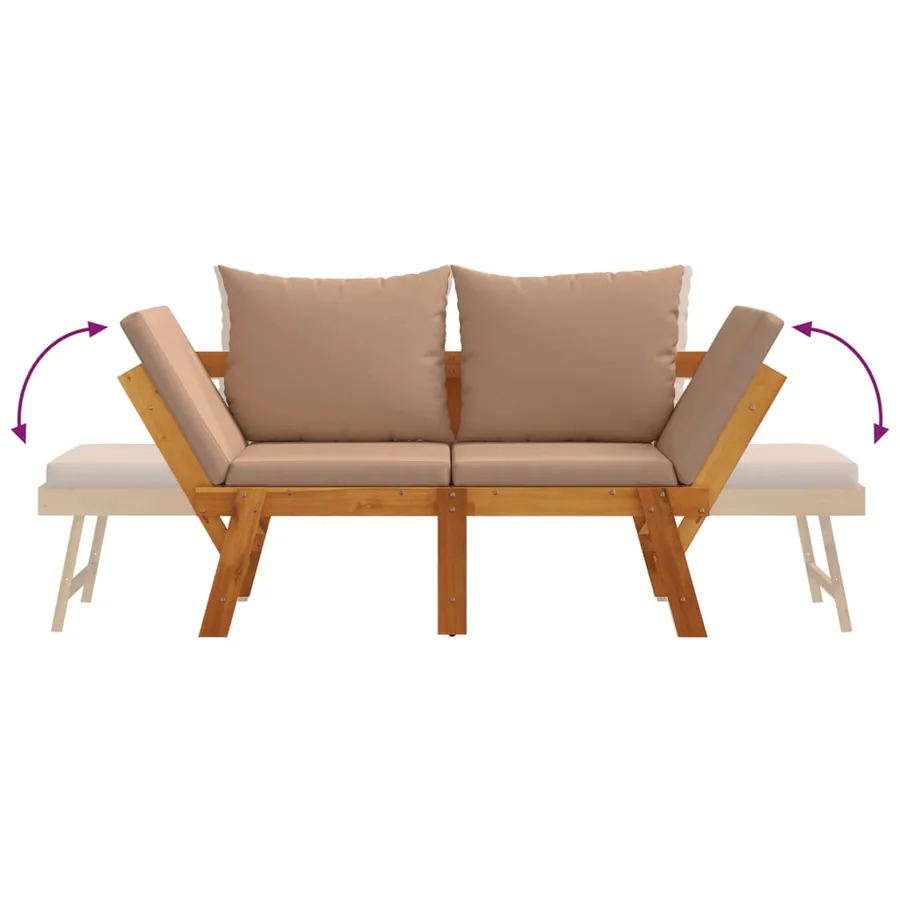 Banc de jardin avec coussins 2 en 1 bois d'acacia massif - 8