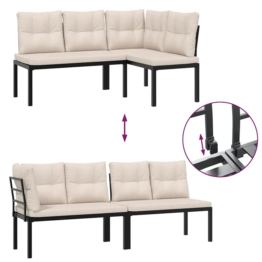 Bancs de jardin avec coussins lot de 2 acier enduit de poudre - 6
