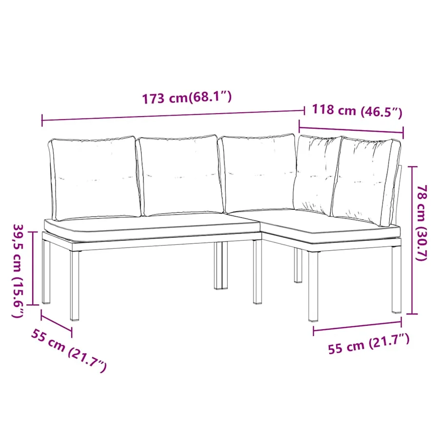 Bancs de jardin avec coussins lot de 2 acier enduit de poudre - 9