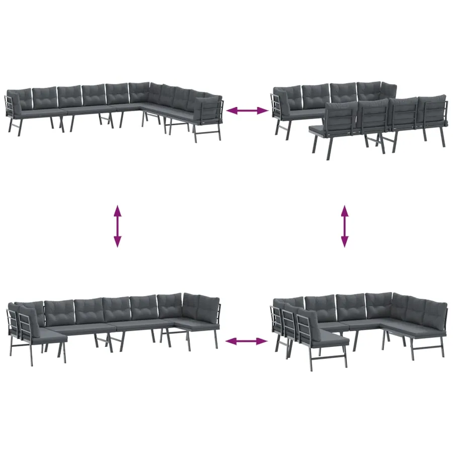 Bancs de jardin avec coussins lot de 4 acier enduit de poudre - 5