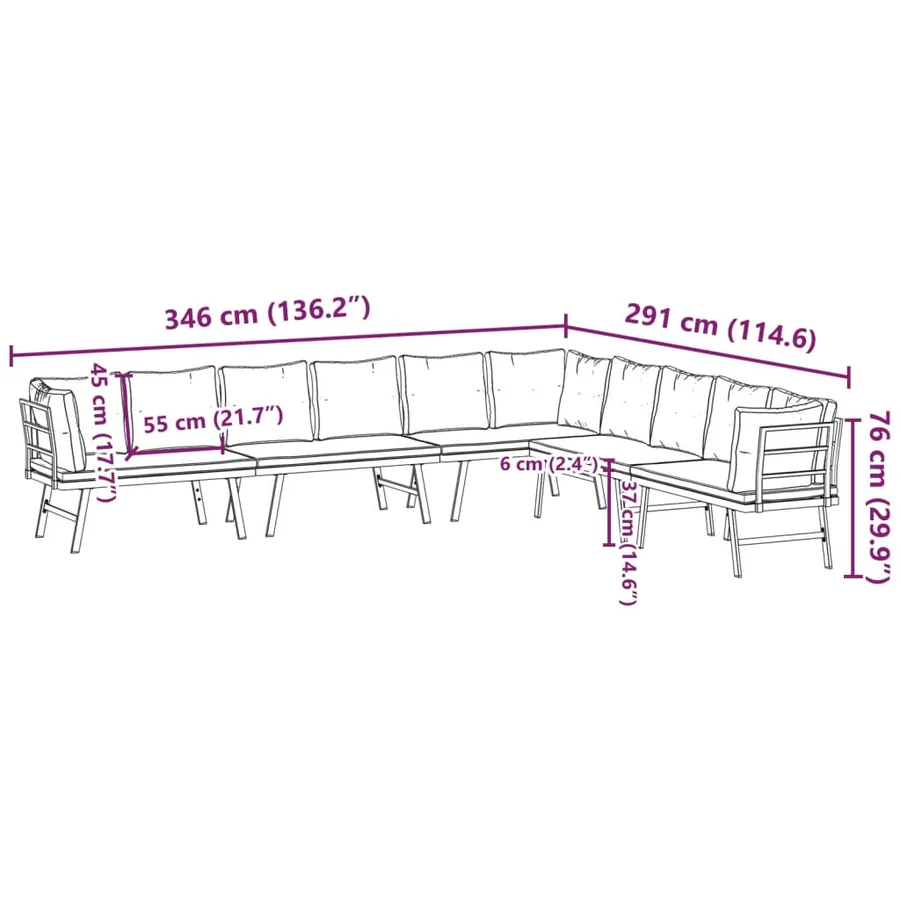 Bancs de jardin avec coussins lot de 4 acier enduit de poudre - 9