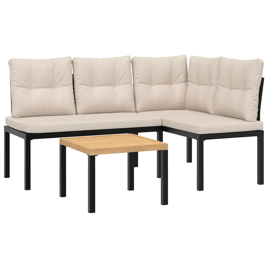 Ensemble de banc de jardin avec coussins 3 pcs noir - 2