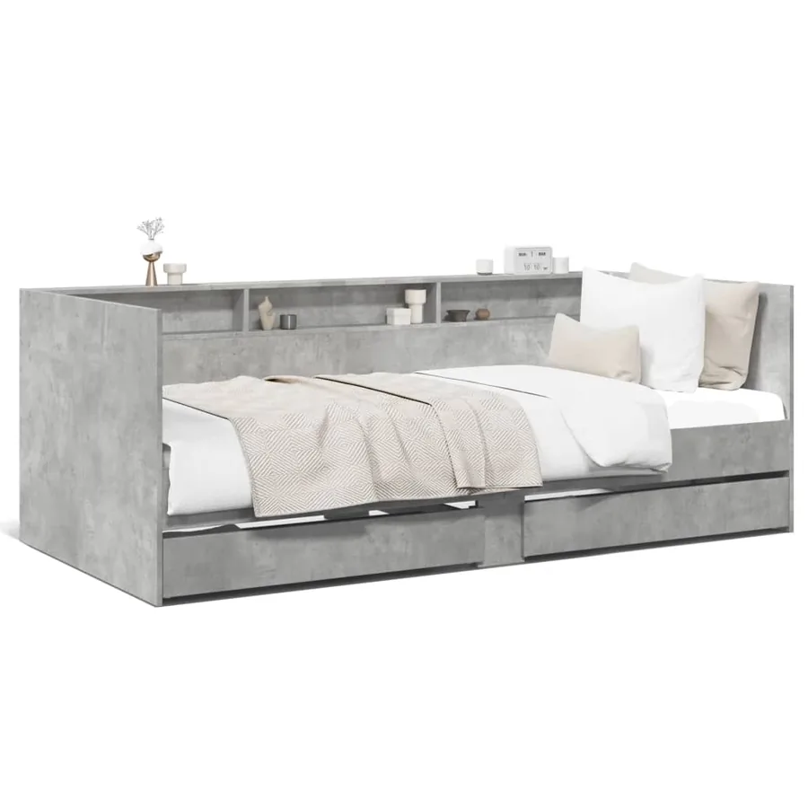 Lit de jour avec tiroirs sans matelas gris béton 100x200 cm - 2