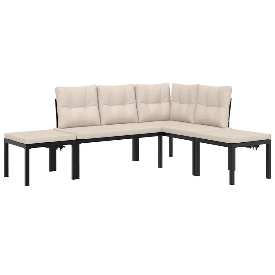 Salon de jardin avec coussins 4 pcs noir acier enduit de poudre - 2