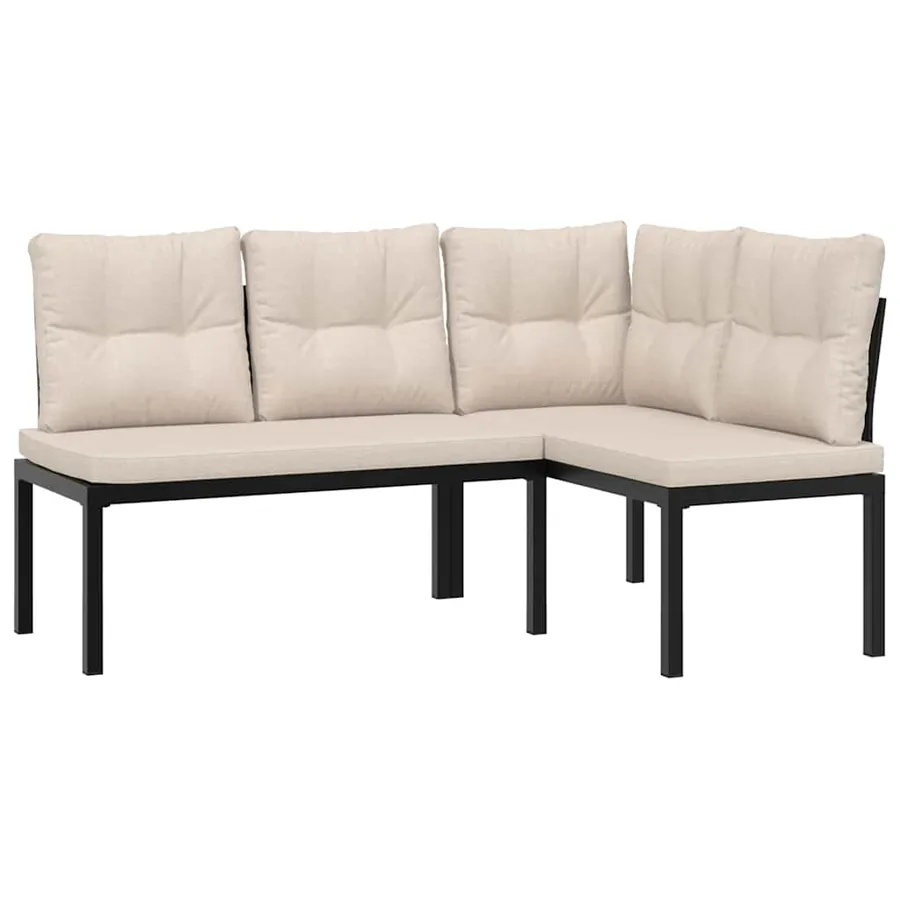 Salon de jardin avec coussins 4 pcs noir acier enduit de poudre - 3