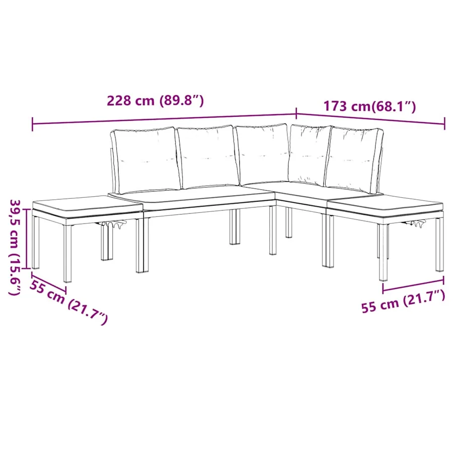 Salon de jardin avec coussins 4 pcs noir acier enduit de poudre - 9