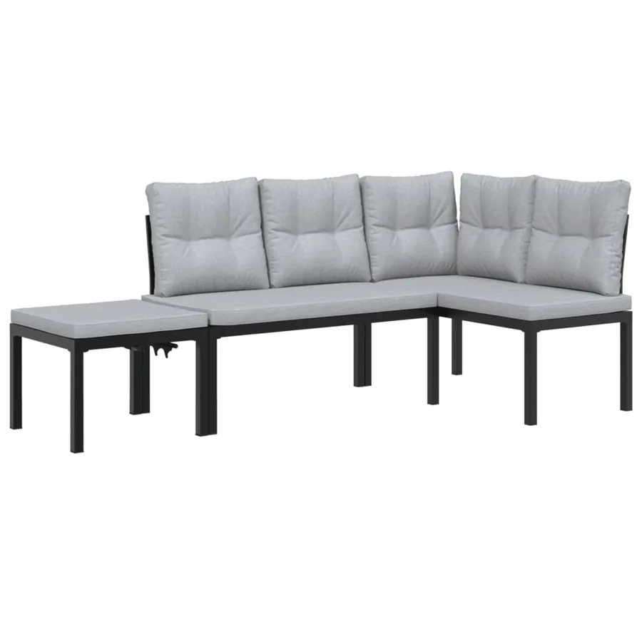 Ensemble de banc de jardin avec coussins 3 pcs noir - 2