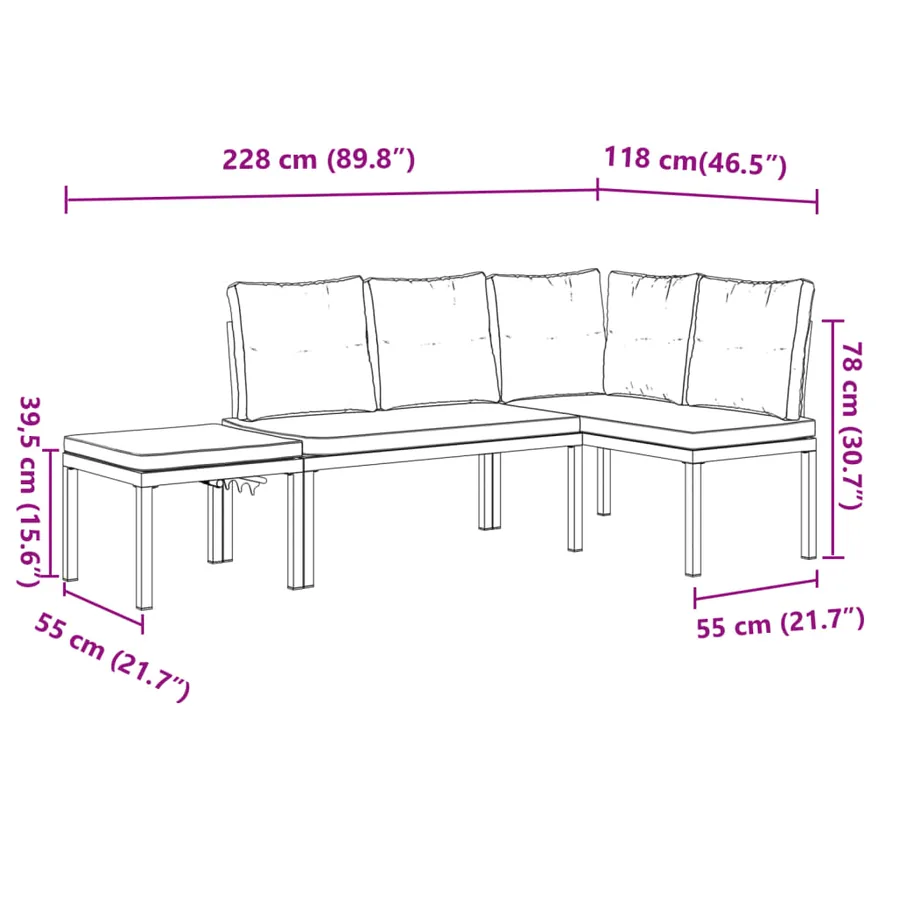 Ensemble de banc de jardin avec coussins 3 pcs noir - 9