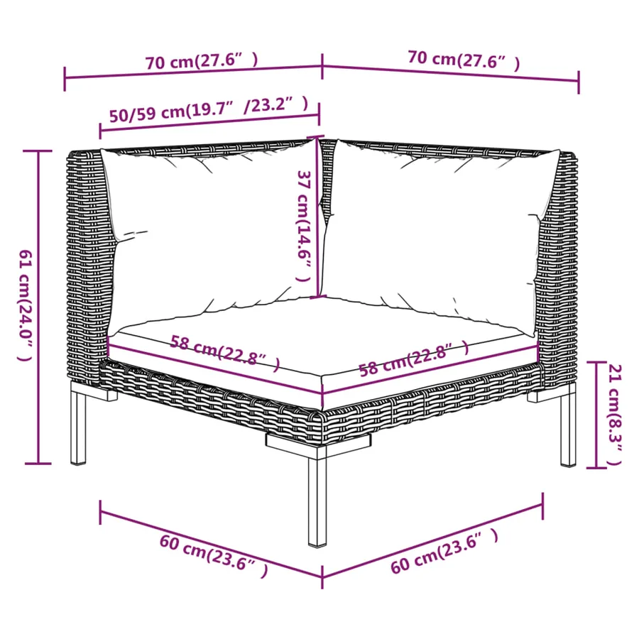 Salon de jardin 8 pcs avec coussins Résine tressée Gris foncé - 6